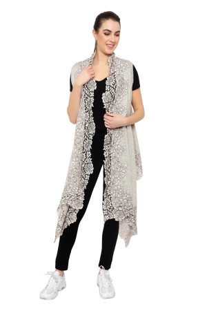 Stole Poncho – 4 Side Lace (Lt. Grey)