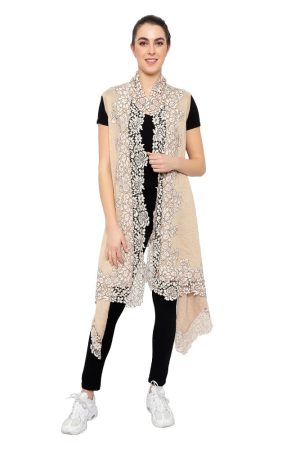 Stole Poncho – 4 Side Lace (Beige)