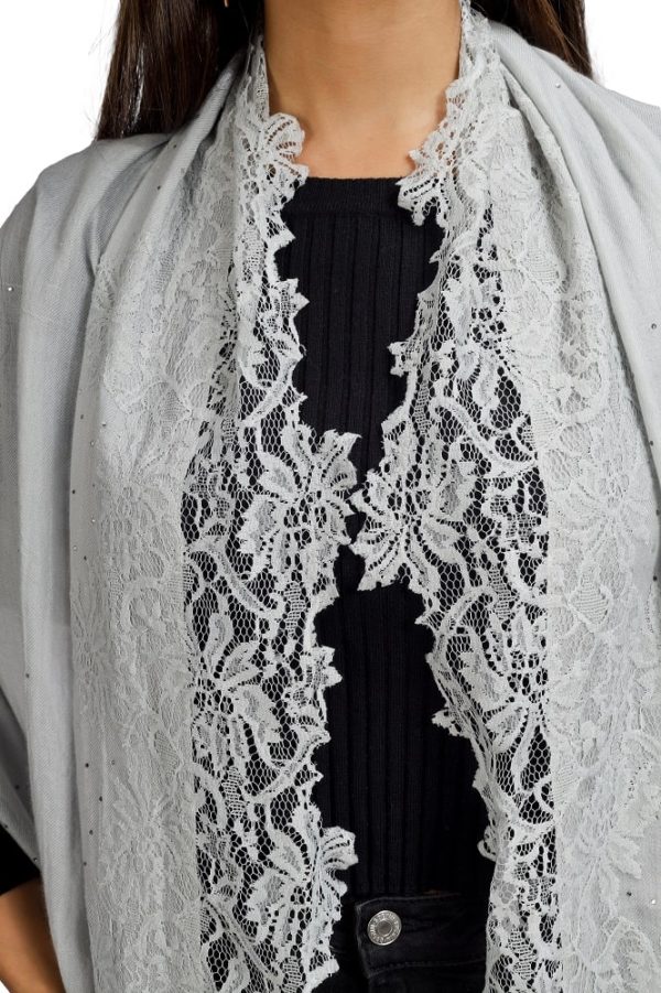 Four Side Border with Hibiscus Lace & Swarovski work - Image 4