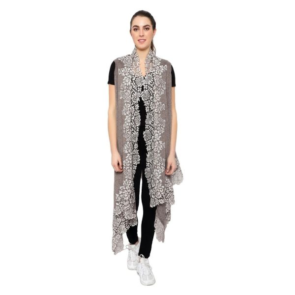 Stole Poncho – 4 Side Lace (Brown) - Image 5