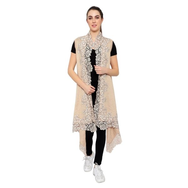 Stole Poncho – 4 Side Lace (Beige) - Image 3