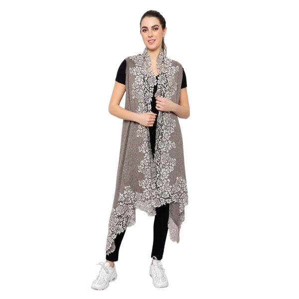 Stole Poncho – 4 Side Lace (Brown)