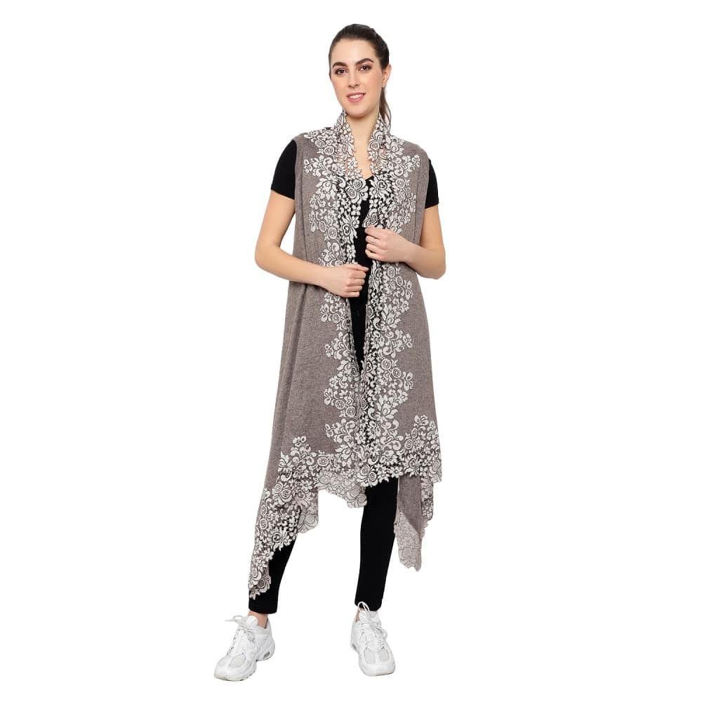 Stole Poncho – 4 Side Lace (Brown)