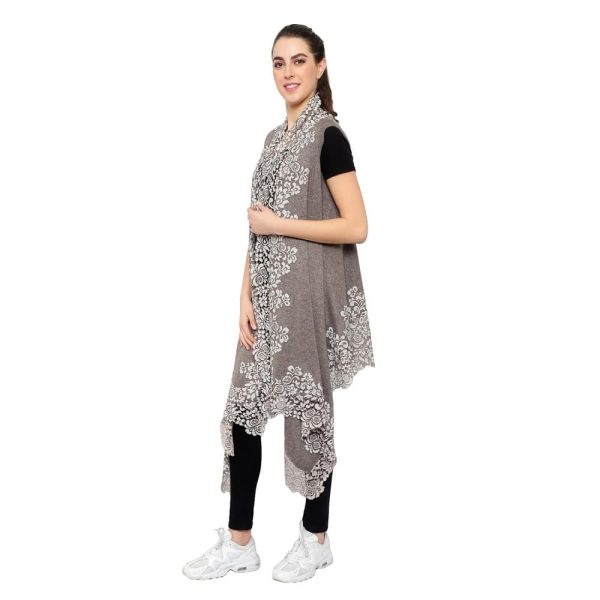 Stole Poncho – 4 Side Lace (Brown) - Image 3
