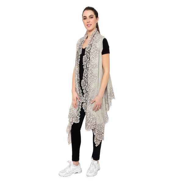 Stole Poncho – 4 Side Lace (Lt. Grey) - Image 3
