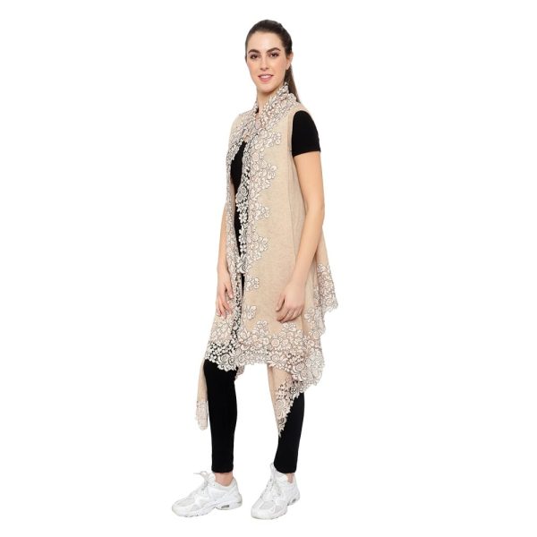 Stole Poncho – 4 Side Lace (Beige) - Image 4