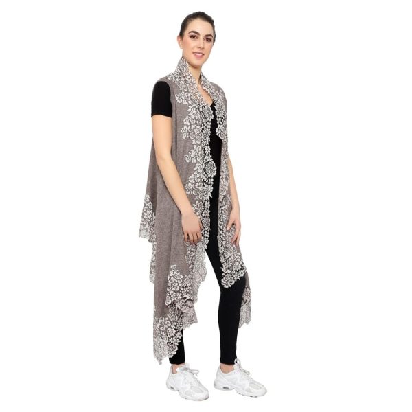 Stole Poncho – 4 Side Lace (Brown) - Image 7
