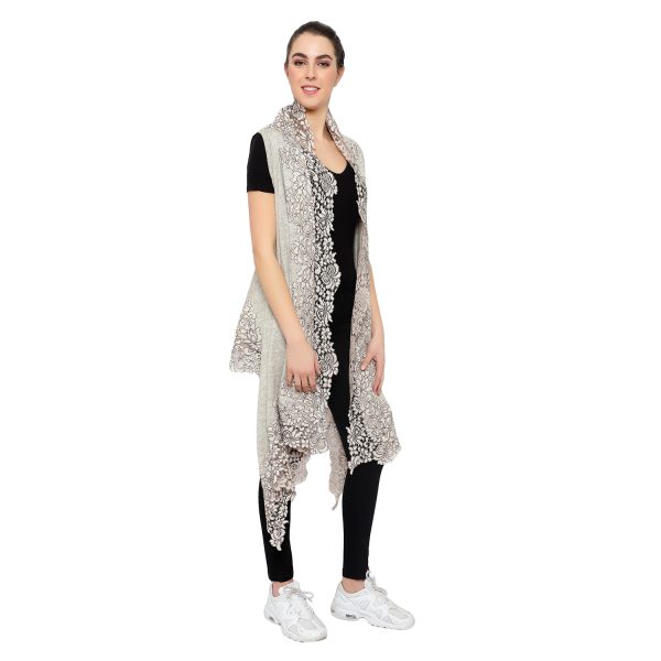Stole Poncho – 4 Side Lace (Lt. Grey) - Image 5