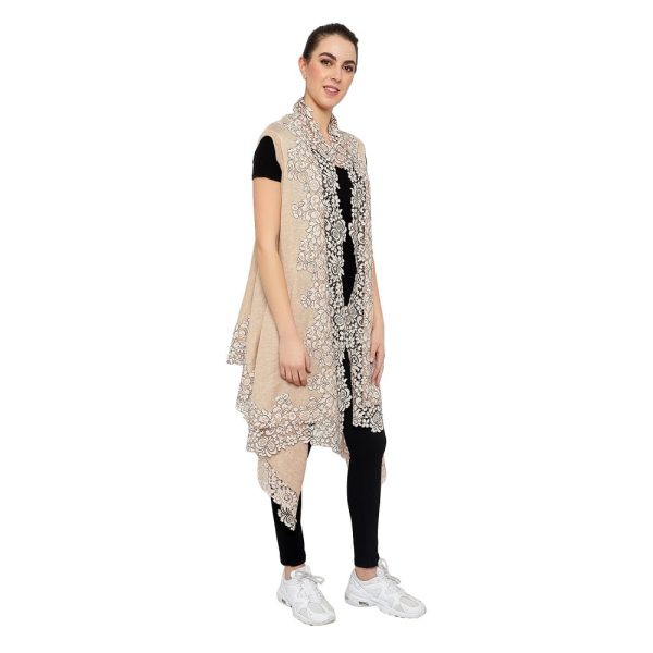 Stole Poncho – 4 Side Lace (Beige) - Image 5