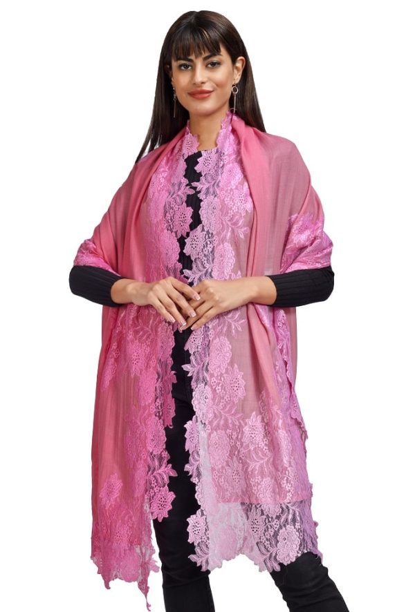 Ombre – Diagonal Design Stole with Lace Work - Image 2