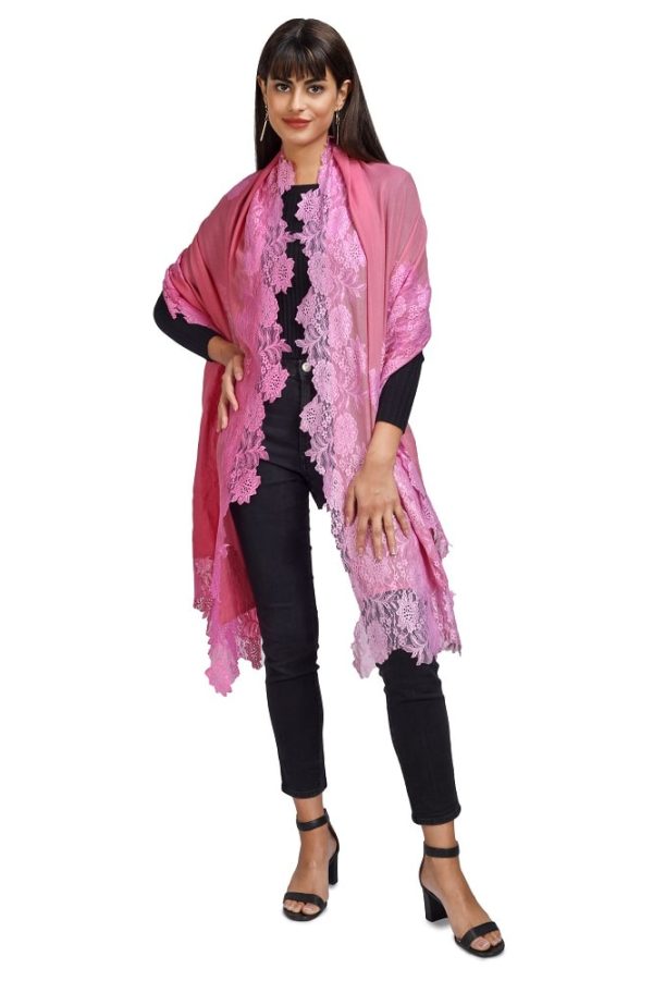 Ombre – Diagonal Design Stole with Lace Work - Image 3