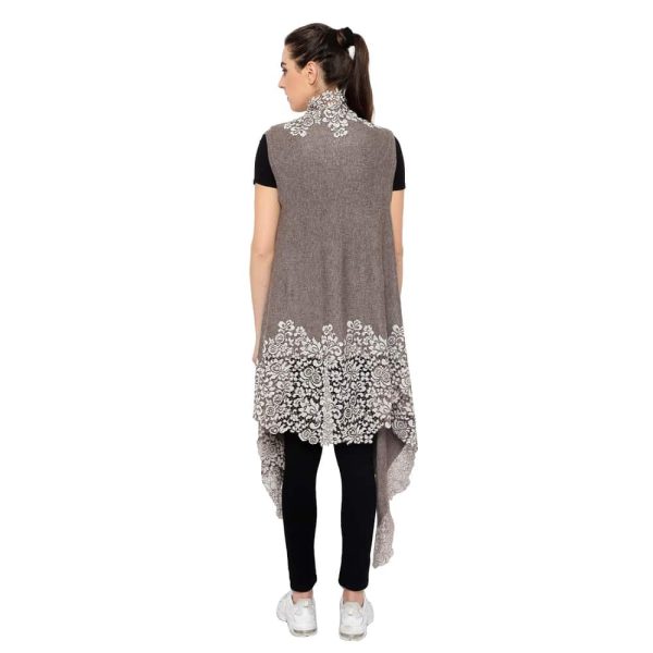 Stole Poncho – 4 Side Lace (Brown) - Image 4
