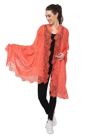Lace Stole – 4 Side Border (Mustard)