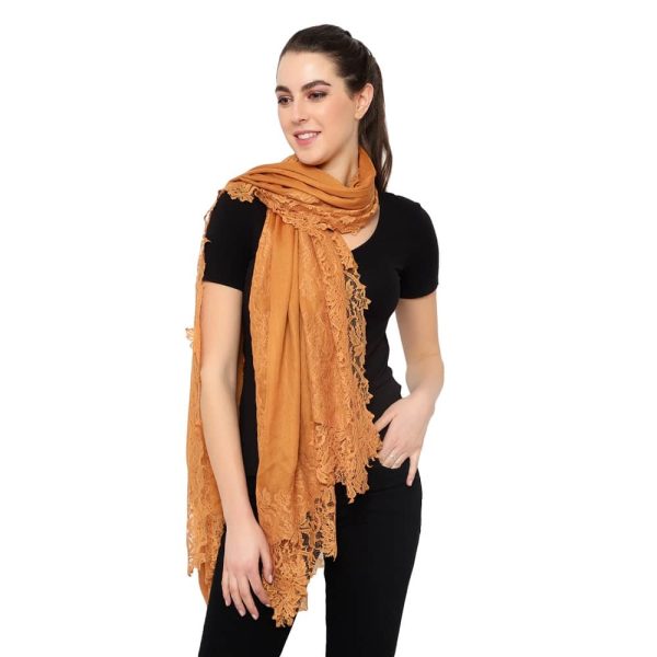 Lace Stole – 4 Side Border (Mustard) - Image 2