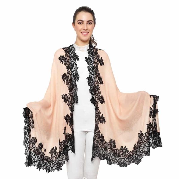 Lace Stole – 4 Side Border (Peach /Black)