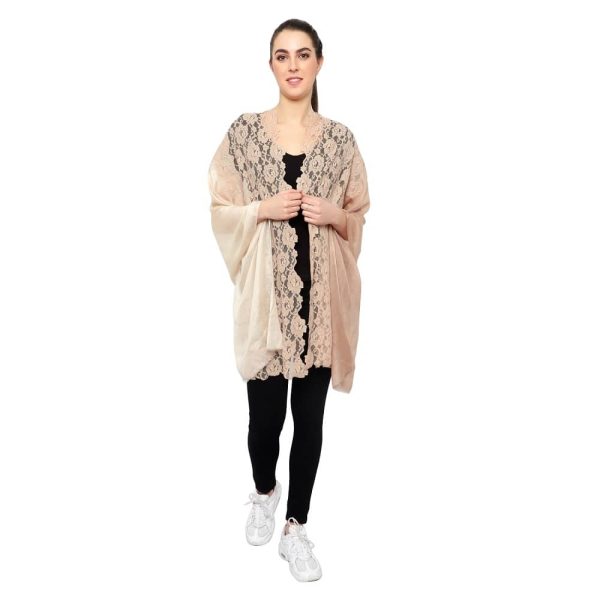 50-50 Style Flower Lace Stole (Beige- Ombre /Beige) - Image 2
