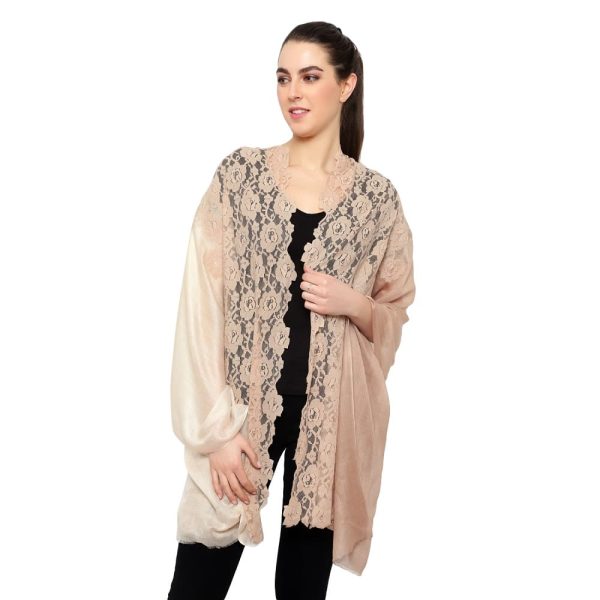 50-50 Style Flower Lace Stole (Beige- Ombre /Beige) - Image 3