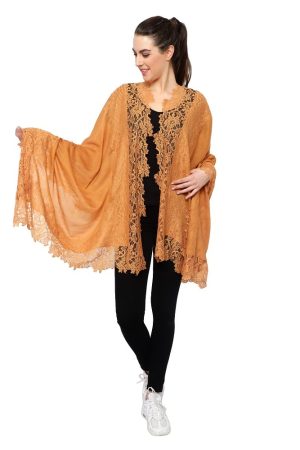 Lace Stole – 4 Side Border (Mustard)