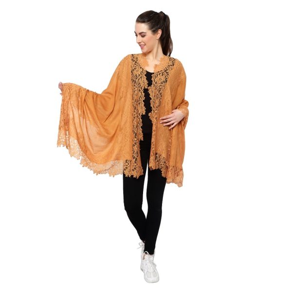Lace Stole – 4 Side Border (Mustard)