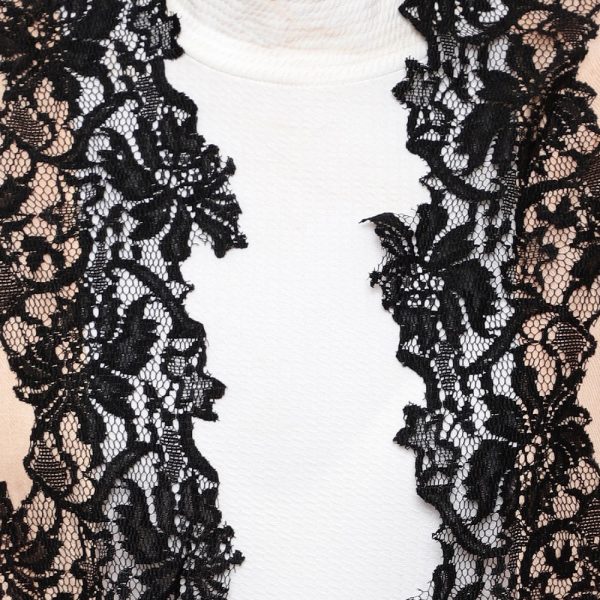Lace Stole – 4 Side Border (Peach /Black) - Image 3