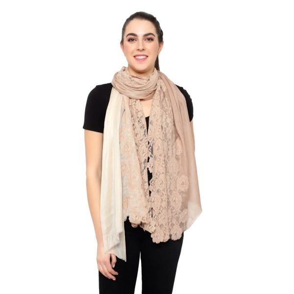 50-50 Style Flower Lace Stole (Beige- Ombre /Beige) - Image 5