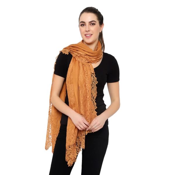 Lace Stole – 4 Side Border (Mustard) - Image 5