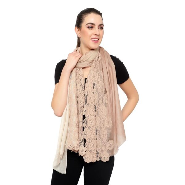 50-50 Style Flower Lace Stole (Beige- Ombre /Beige) - Image 6