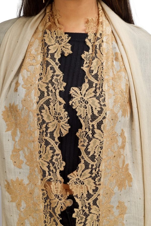 Four Side Border with Hibiscus Lace & Swarovski work - Image 3