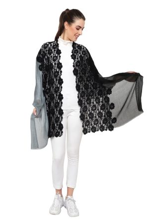 50-50 Style Flower Lace Stole (Grey – Black Ombre /Black)