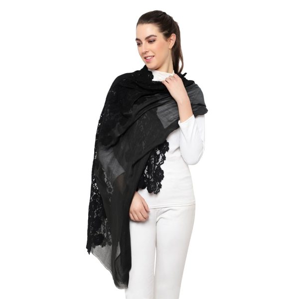 50-50 Style Flower Lace Stole (Grey – Black Ombre /Black) - Image 4