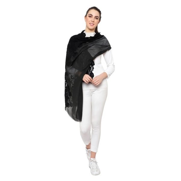 50-50 Style Flower Lace Stole (Grey – Black Ombre /Black) - Image 5